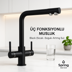 Üç Yollu Musluk Siyah (Sıcak - Soğuk - Arıtılmış Su)