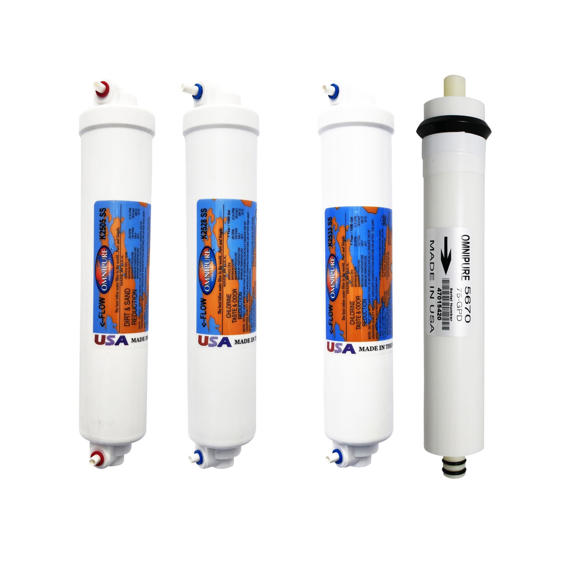 Omnipure K25 Serisi 4'lü Filtre Seti 2505-2528-2533-Membrane 75GPD