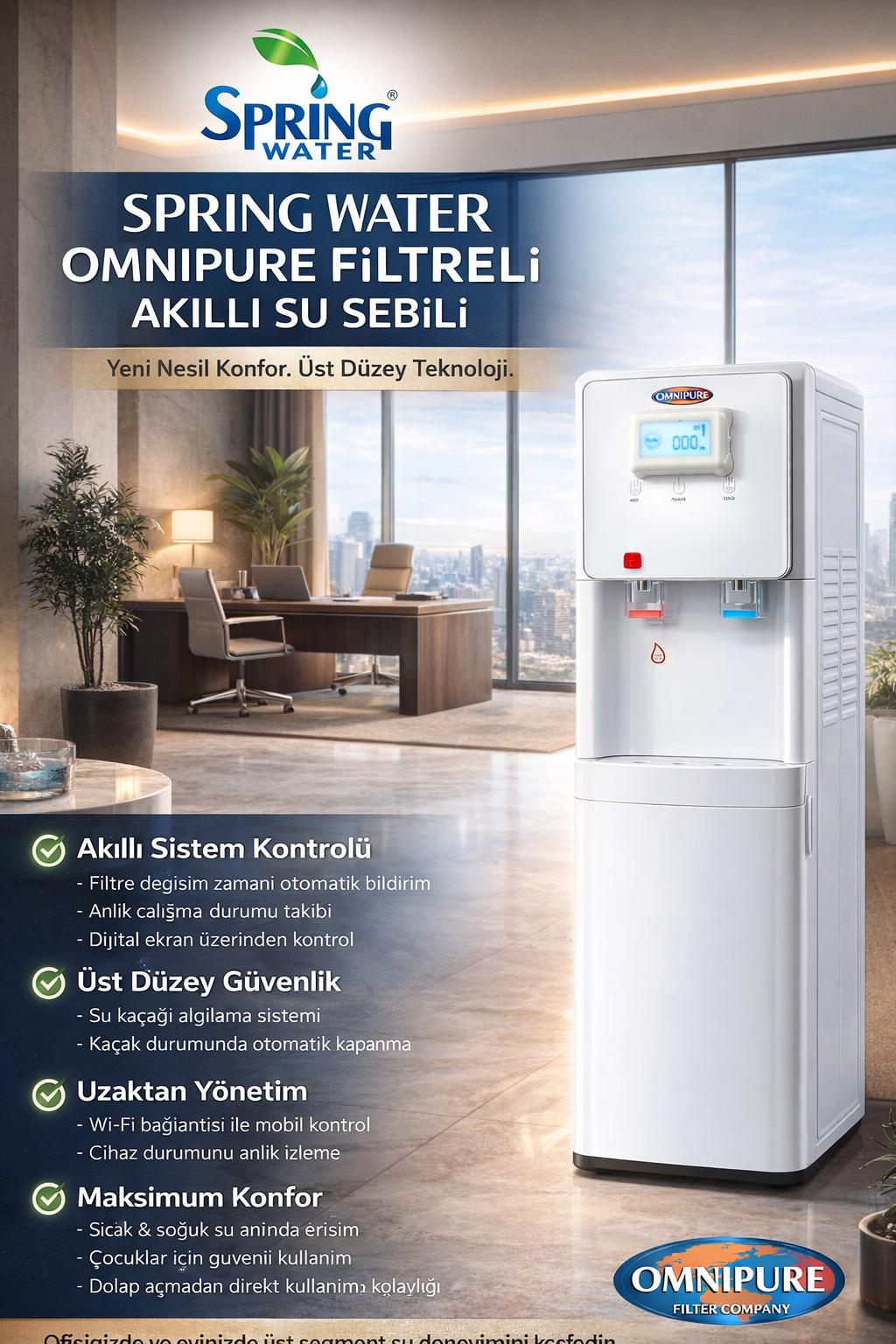 Omnipure Filtreli Arıtmalı Sebil Sıcak Soğuk Su 6 Aşama 75 Gpd Membran Dijital Ekranlı