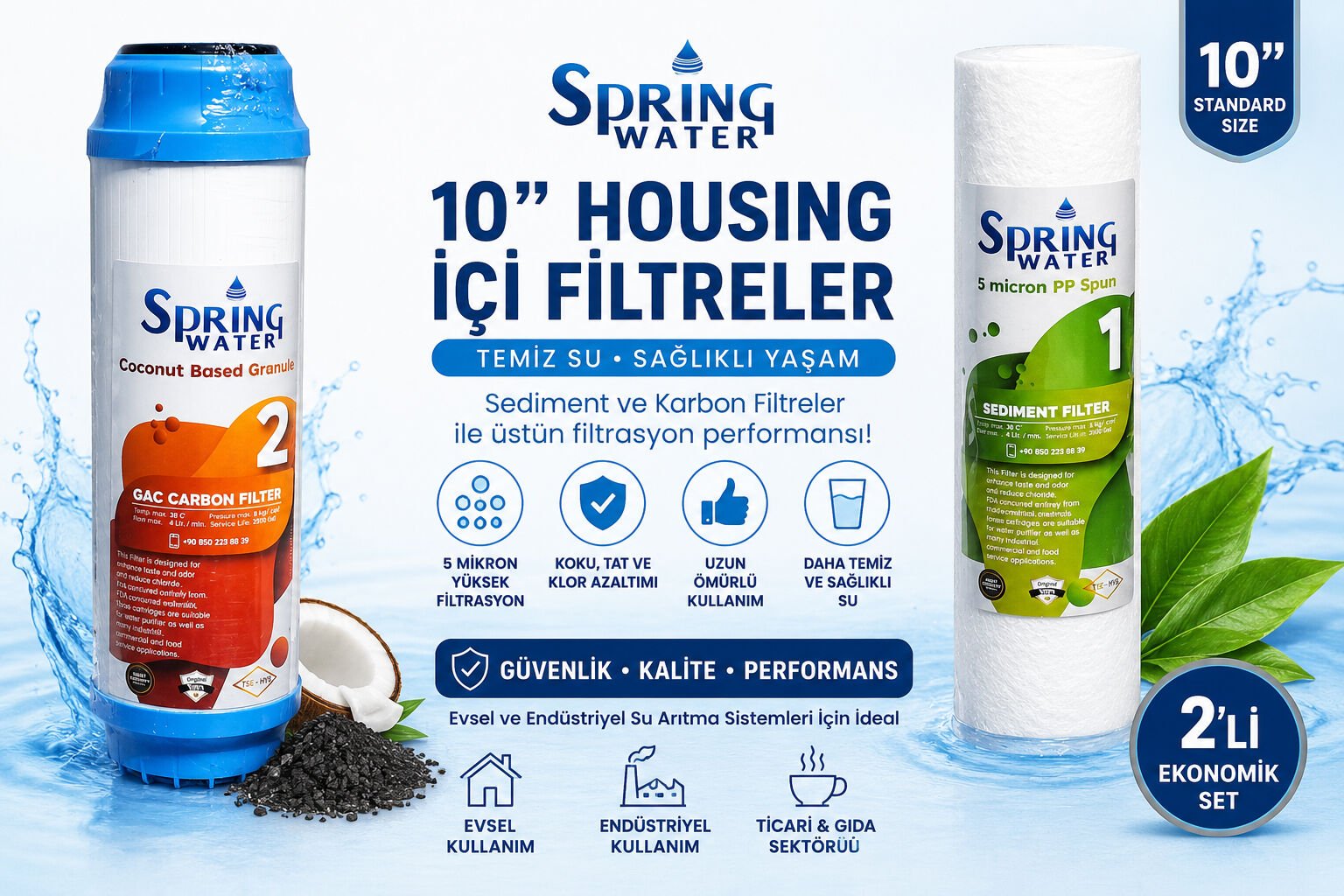 Spring Water 10'' Housing İçi Açık Cihaz Ön Filtre Seti (2'li)